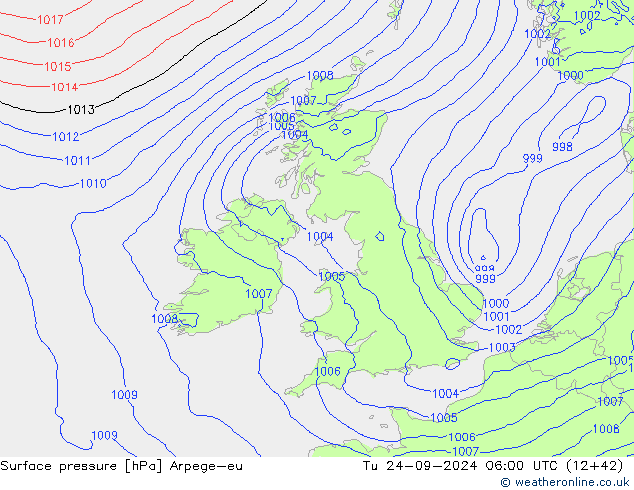 Surface pressure Arpege-eu Tu 24.09.2024 06 UTC