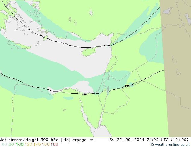 Jet stream/Height 300 hPa Arpege-eu Su 22.09.2024 21 UTC