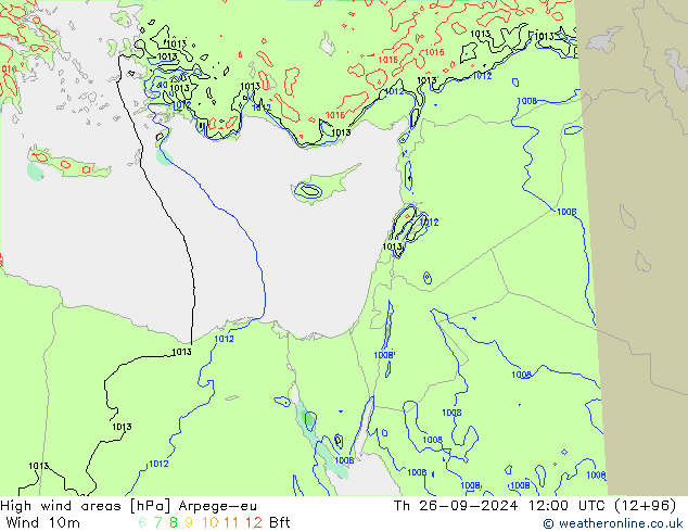 High wind areas Arpege-eu Čt 26.09.2024 12 UTC