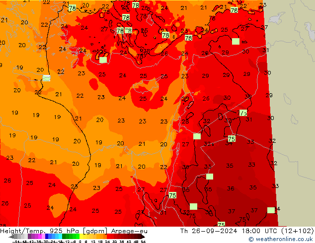 Height/Temp. 925 hPa Arpege-eu Qui 26.09.2024 18 UTC