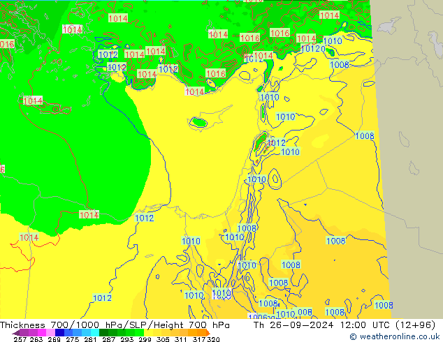 Thck 700-1000 hPa Arpege-eu Čt 26.09.2024 12 UTC