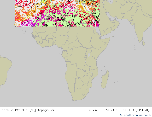 Theta-e 850hPa Arpege-eu di 24.09.2024 00 UTC