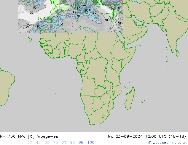 RH 700 hPa Arpege-eu  23.09.2024 12 UTC