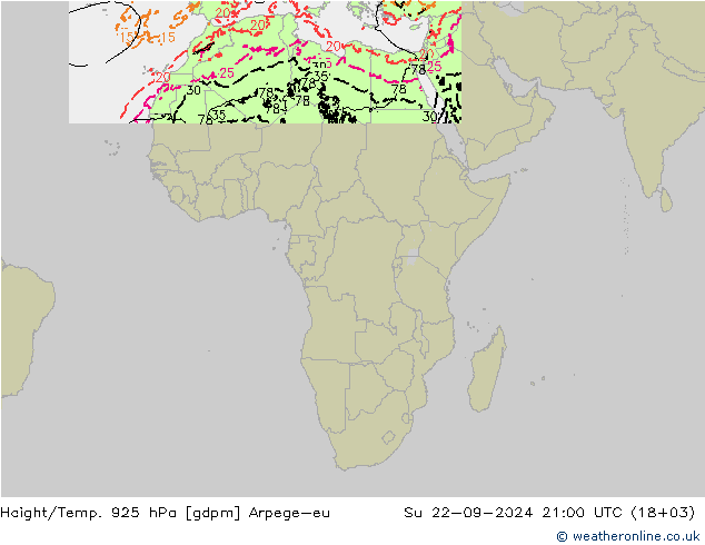 Géop./Temp. 925 hPa Arpege-eu dim 22.09.2024 21 UTC