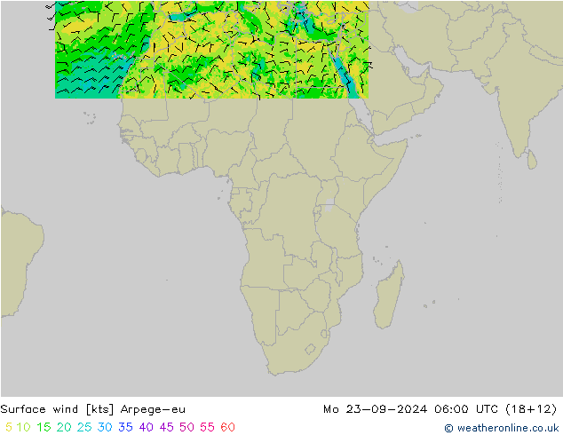 ветер 10 m Arpege-eu пн 23.09.2024 06 UTC