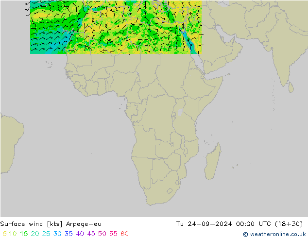 Wind 10 m Arpege-eu di 24.09.2024 00 UTC