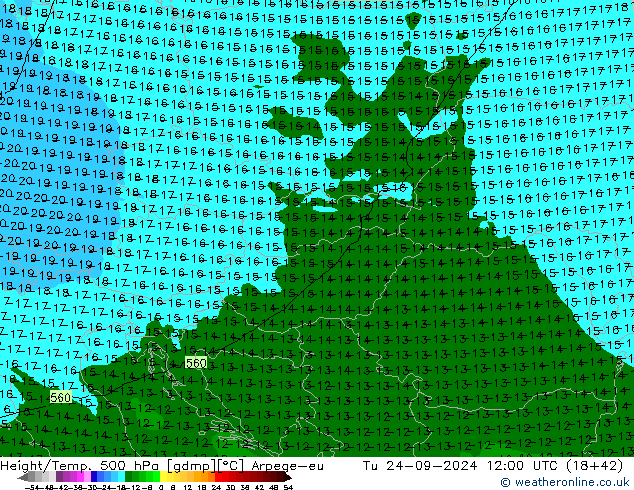 Height/Temp. 500 hPa Arpege-eu  24.09.2024 12 UTC