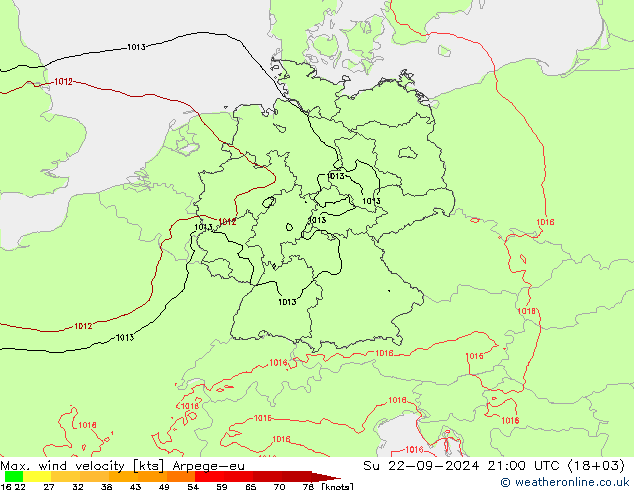 Max. wind velocity Arpege-eu Dom 22.09.2024 21 UTC