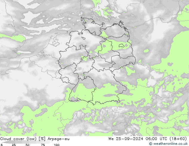 Bewolking (Laag) Arpege-eu wo 25.09.2024 06 UTC