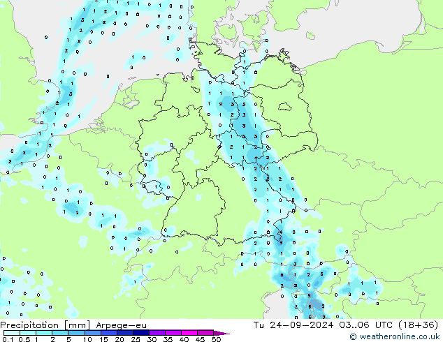 Precipitation Arpege-eu Tu 24.09.2024 06 UTC