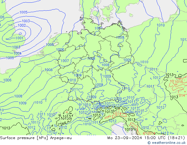 地面气压 Arpege-eu 星期一 23.09.2024 15 UTC