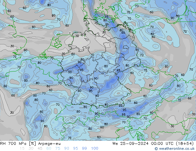 RH 700 hPa Arpege-eu We 25.09.2024 00 UTC