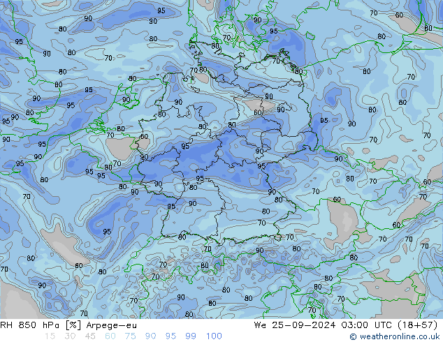 RH 850 hPa Arpege-eu St 25.09.2024 03 UTC