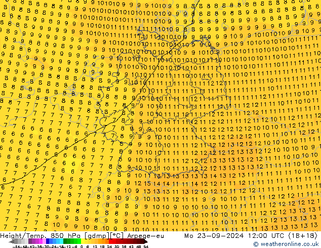 Height/Temp. 850 hPa Arpege-eu Mo 23.09.2024 12 UTC