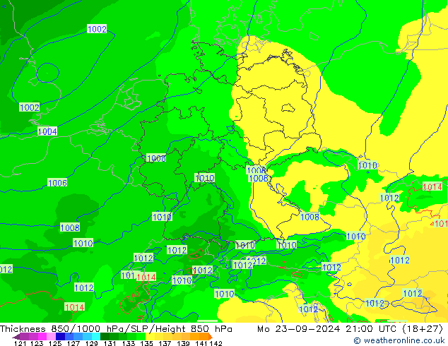 Thck 850-1000 hPa Arpege-eu Mo 23.09.2024 21 UTC