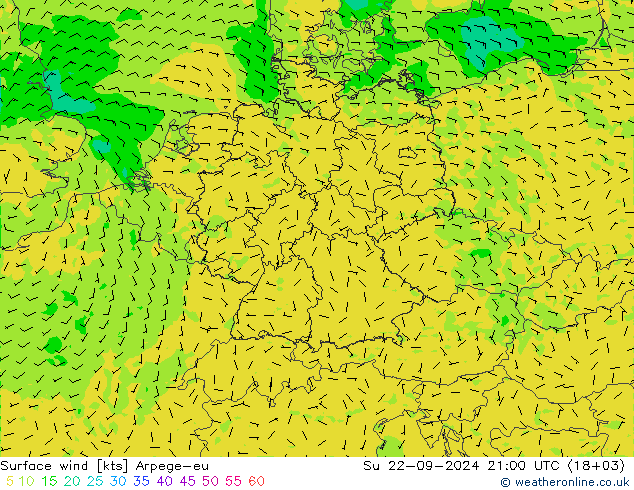 Surface wind Arpege-eu Su 22.09.2024 21 UTC