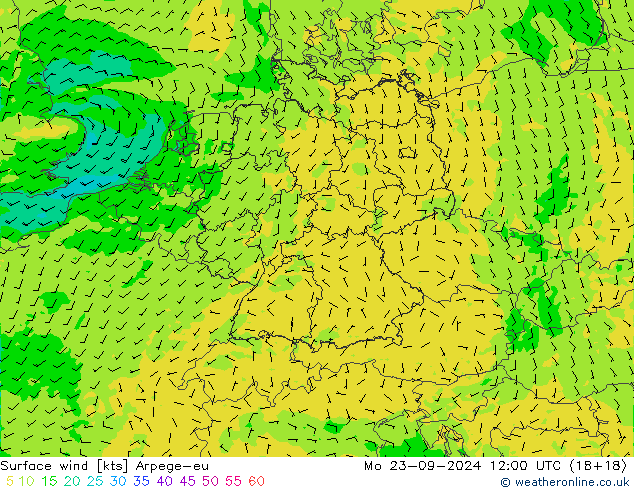 Surface wind Arpege-eu Mo 23.09.2024 12 UTC