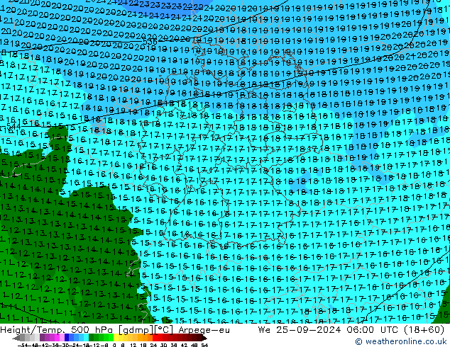 Géop./Temp. 500 hPa Arpege-eu mer 25.09.2024 06 UTC