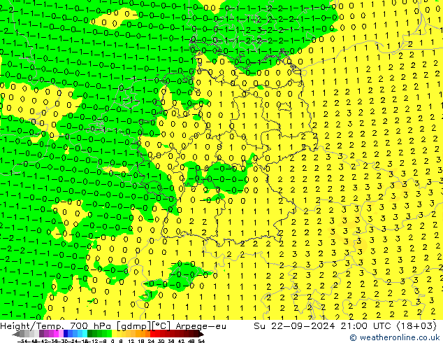 Height/Temp. 700 hPa Arpege-eu dom 22.09.2024 21 UTC