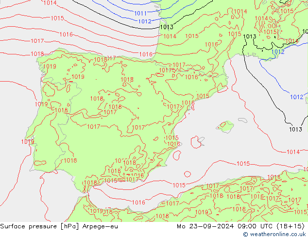 Surface pressure Arpege-eu Mo 23.09.2024 09 UTC