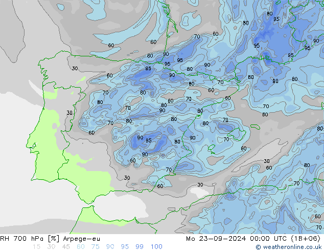 RH 700 hPa Arpege-eu lun 23.09.2024 00 UTC