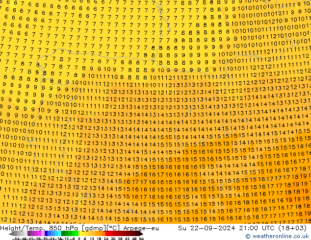 Yükseklik/Sıc. 850 hPa Arpege-eu Paz 22.09.2024 21 UTC