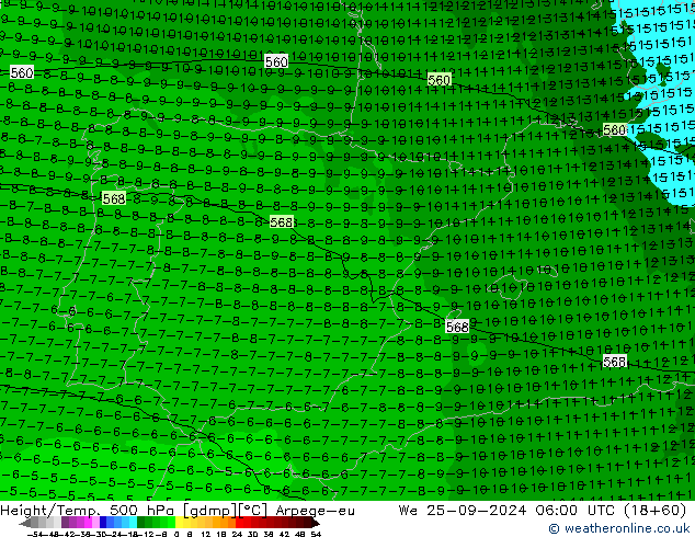 Yükseklik/Sıc. 500 hPa Arpege-eu Çar 25.09.2024 06 UTC