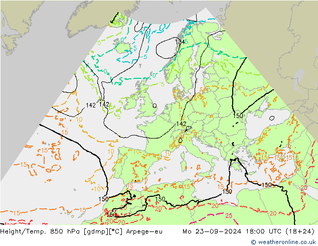 Height/Temp. 850 гПа Arpege-eu пн 23.09.2024 18 UTC