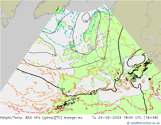 Yükseklik/Sıc. 850 hPa Arpege-eu Sa 24.09.2024 18 UTC