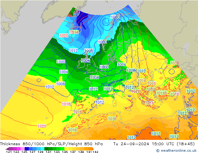 Thck 850-1000 hPa Arpege-eu  24.09.2024 15 UTC