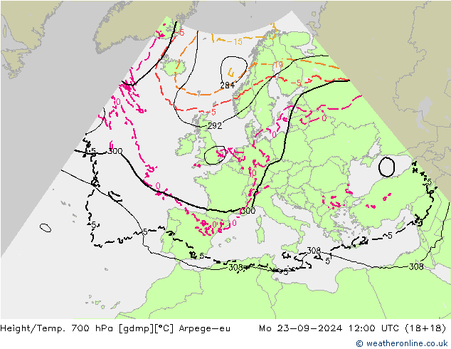 Géop./Temp. 700 hPa Arpege-eu lun 23.09.2024 12 UTC