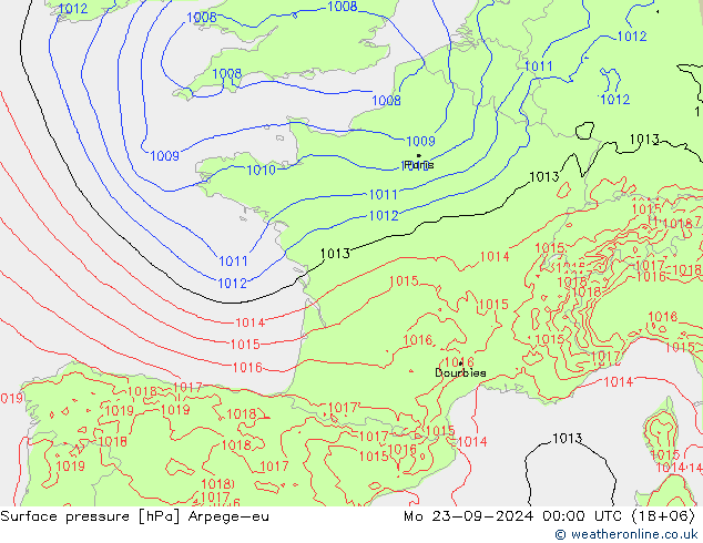 Surface pressure Arpege-eu Mo 23.09.2024 00 UTC