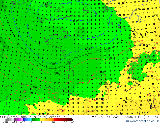 SLP/Temp. 850 hPa Arpege-eu lun 23.09.2024 00 UTC