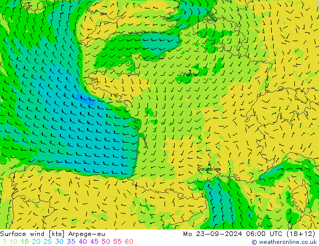 Surface wind Arpege-eu Mo 23.09.2024 06 UTC