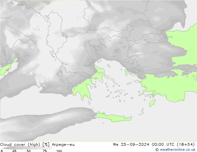 Cloud cover (high) Arpege-eu We 25.09.2024 00 UTC