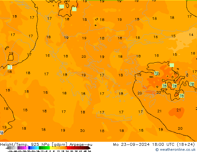 Height/Temp. 925 hPa Arpege-eu Seg 23.09.2024 18 UTC