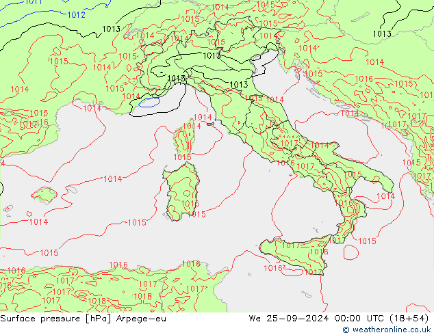 Pressione al suolo Arpege-eu mer 25.09.2024 00 UTC