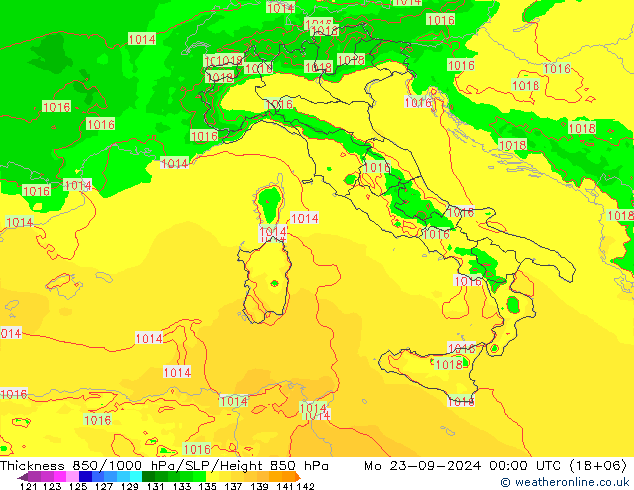 Dikte 850-1000 hPa Arpege-eu ma 23.09.2024 00 UTC