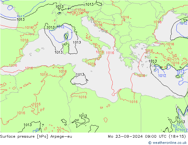 Atmosférický tlak Arpege-eu Po 23.09.2024 09 UTC