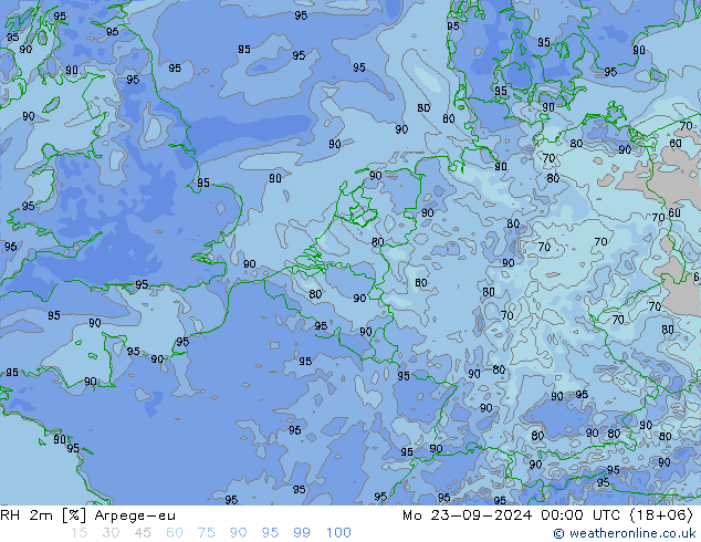 RH 2m Arpege-eu lun 23.09.2024 00 UTC