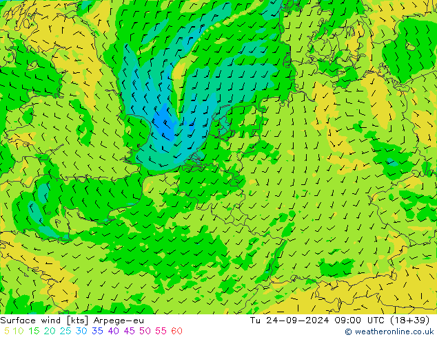 Surface wind Arpege-eu Tu 24.09.2024 09 UTC