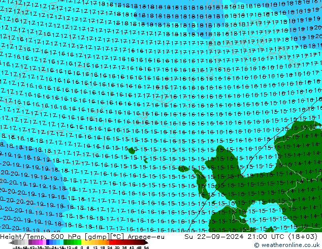 Height/Temp. 500 hPa Arpege-eu Ne 22.09.2024 21 UTC