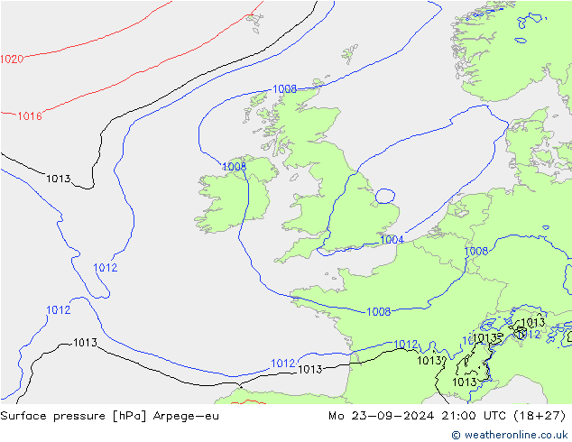 Pressione al suolo Arpege-eu lun 23.09.2024 21 UTC