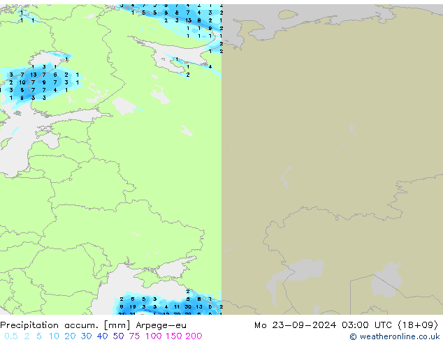 Précipitation accum. Arpege-eu lun 23.09.2024 03 UTC