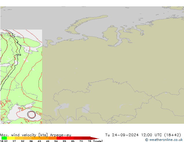 Max. wind velocity Arpege-eu mar 24.09.2024 12 UTC