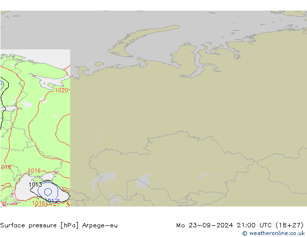 Surface pressure Arpege-eu Mo 23.09.2024 21 UTC