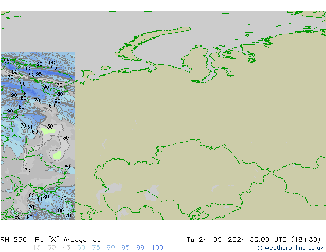 850 hPa Nispi Nem Arpege-eu Sa 24.09.2024 00 UTC