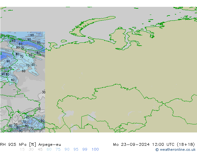 RH 925 hPa Arpege-eu lun 23.09.2024 12 UTC