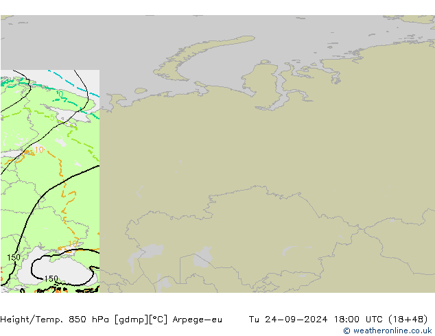 Height/Temp. 850 hPa Arpege-eu Tu 24.09.2024 18 UTC