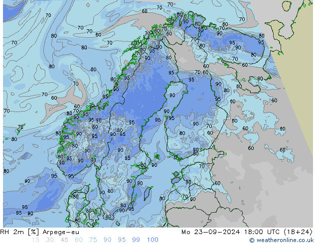 RH 2m Arpege-eu Mo 23.09.2024 18 UTC